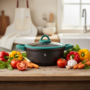 Casserole de qualité supérieure VENUS avec logo personnalisé, 20/24/28 cm, en <span class=keywords><strong>aluminium</strong></span> moulé, couvercle en verre, poignée en silicone antiadhésive, compatible gaz et induction - Product Image 1