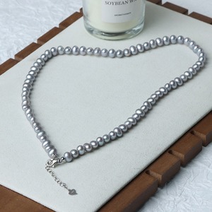 Collar de perlas redondas de patata gris perla de agua dulce Natural de 40 + 5cm S925 hebilla de plata joyería al por mayor de fábrica - Product Image 4