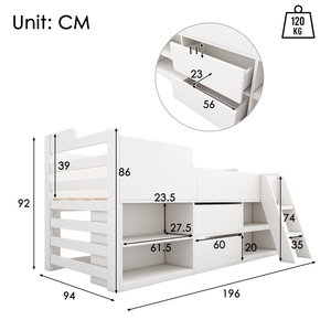 Letto a capanna in legno <span class=keywords><strong>con</strong></span> cassetti e mensole aperte, letto contenitore <span class=keywords><strong>con</strong></span> scaletta e sponde di sicurezza complete - Product Image 6