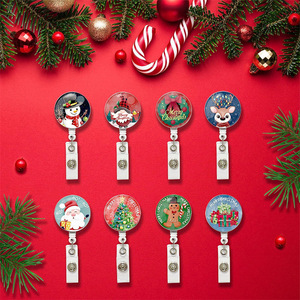 Christmas Snowman Easy-Pull Snap Crystal Patch Telescopic Badge <b>Clip</b> Scroll Rotating Back <b>Clip</b> Tree Gift Reindeer - Product Image 2