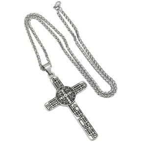 Collier avec pendentif croix en acier inoxydable, couleur blanc antique K, bijoux unisexe, cadeau - Product Image 5