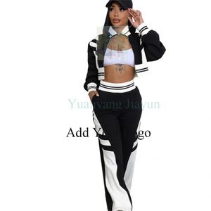 Custom Logo Streetwear Women's Mini Dress Contrast Color Zipper Long Sleeve Lapel Jacket 2 Piece Sexy Outfit - Product Image 6