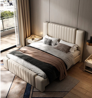Lit Queen Size de style italien moderne, cadre de lit King Size en acier inoxydable, cuir véritable, lit Queen de luxe