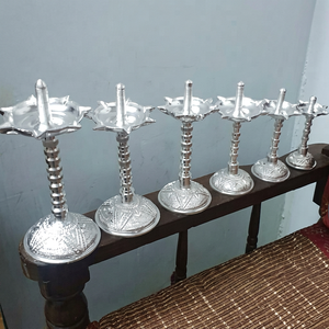 Handcrafted <b>Silver</b> Plated Samai Deepam Oil <b>Lamp</b> Traditional Indian Standing Diya for Home Temple Worship Festival Decoration - Product Image 1