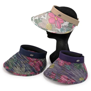 Sombrero de sol con clip y estampado floral, material 100% poliéster, sombrero de sol de moda para mujer - Product Image 1