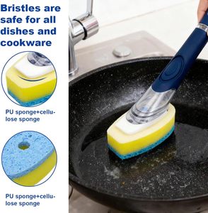 Replaceable Soap Dispensing Dish <b>Brush</b> Plastic Dishwashing Pot Kitchen Cleaning <b>Scrub</b> <b>Brush</b> - Product Image 3