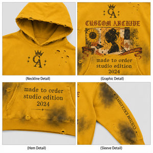 Hoodie Homme Personnalisé 450 g/m² en Coton French Terry Effet Délavé, Imprimé Graphique Vieilli, Coupe Boxy, Style Streetwear Lourd, Qualité Usine - Product Image 3
