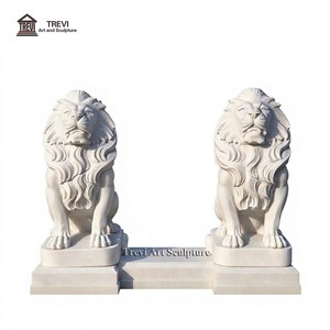 Paire de statues de lions en marbre <span class=keywords><strong>blanc</strong></span> grandeur nature, sculptées à la main, sculpture de lion gardien debout pour entrée de villa, manoir, portail extérieur - Product Image 5