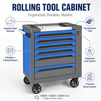 Coffre à outils mobile industriel de qualité supérieure avec 4 roulettes pivotantes et une fente de rangement supérieure pour outils, idéal pour les garages automobiles et ateliers.