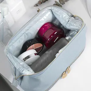 All'ingrosso Lady Women Travel Portable Small iridescente Grain PU Toiletry Pouch Makeup Cosmetic Bag con due sezioni