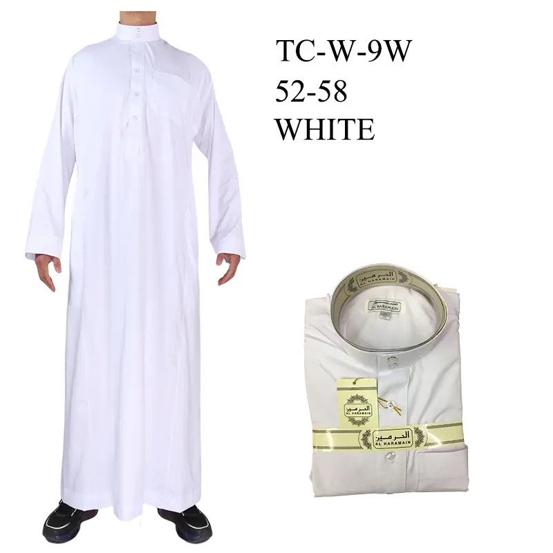 [OEM/ODM Thobe kustomisasi] grosir pakaian Pria lintas batas Islami kain beludru Mercerized kerah berdiri putih