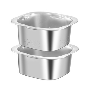 Stainless Steel Drain Basket Vegetable Washing Basin Stackable <b>Kitchen</b> <b>Storage</b> Set Minimalist Design - Product Image 2