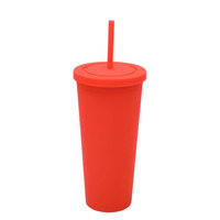 Gobelets à double paroi en acrylique coloré mat solide de 24 oz en plastique réutilisable avec couvercles et pailles à double paroi personnalisés