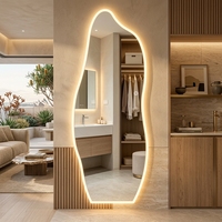 Miroir de maquillage LED sans cadre à écran tactile moderne, miroir mural irrégulier pleine longueur pour chambre à coucher et salon