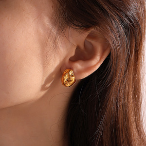 <b>Clip</b>-on Earrings Irregular Hammered Texture Gold <b>Silver</b> Zinc Alloy Fashion Jewelry EH953 - Product Image 4