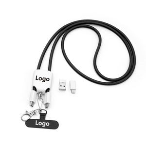 Custom Logo 3-in-1 Portable Nylon Braided Lanyard Charging <b>Cable</b> USB-C Lightning Micro USB Fast Charge for Promotional Gifts - Product Image 2