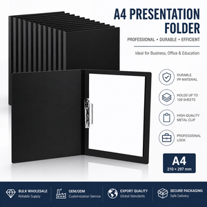 Classeur à anneaux A4 sans perforation avec pochette, clip métallique flexible et couverture en polypropylène pour le <span class=keywords><strong>travail</strong></span> et l'école - Product Image 1