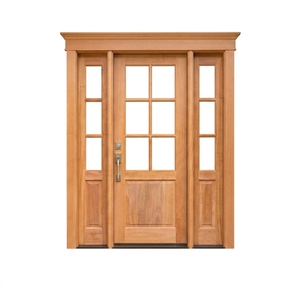 Puerta de Entrada de Madera Sólida con 6 Paneles de Vidrio y Dos Luces Laterales a Juego de 3 Paneles, Estilo American Craftsman - Product Image 1