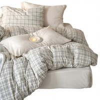 Parure de lit 4 pièces personnalisable en coton à carreaux écossais, housse de couette ultra douce et confortable, imprimé décoratif pour la maison