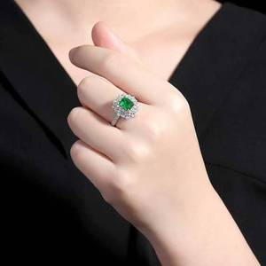 Emerald Halo Engagement <b>Ring</b>,18K Gold 1.35ct Rectangular Natural Emerald Inlaid 60 Pcs White <b>Diamonds</b> Fine Jewelry - Product Image 5