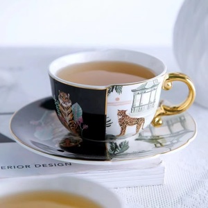 Ensemble de tasses à thé en céramique, style européen de luxe, en porcelaine, expresso, café, tigre, peinture irrégulière, ensemble de tasses à thé de l'après-midi européen - Product Image 6