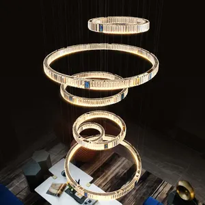 Роскошная Золотая большая кольцевая Хрустальная лестничная люстра гостиничного проекта большая Подвесная лампа для внутреннего декора подвесная осветительная арматура