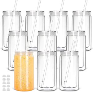 USA RTS 50 Pack 16oz <strong>Plastic</strong> Snow Globe <strong>Tumbler</strong> with Lid and Straw Double Wall Pre Drilled <strong>Plastic</strong> <strong>Mason</strong> <strong>Jar</strong> Cups Can - Product Image 1