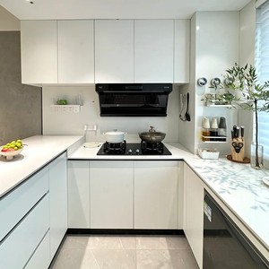 Proyecto de construcción Modular melamina MDF sin marco marfil gabinetes de cocina <span class=keywords><strong>Prodeco</strong></span> gabinetes de cocina para Proyecto de apartamento - Product Image 3
