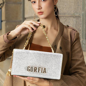 Bolso de Noche Mini de Tela Brillante de Lujo para Mujer, Bolso de Mano con Cadena de Metal y Pedrería para Fiesta - Product Image 1