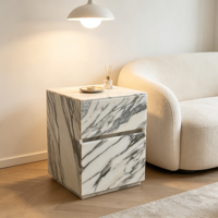 Table de chevet moderne de luxe en marbre Arabescato, table de nuit carrée en marbre blanc, meuble de chambre à coucher de luxe avec tiroir