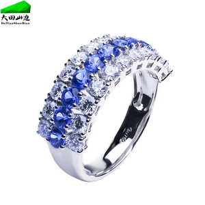 Datian new design 18k oro bianco forma rotonda blu zaffiro anello di alta gioielleria blu zaffiro anello - Product Image 2