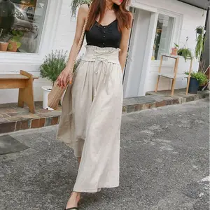 Benutzer definierte Bell Bottom Baumwolle Leinen Palazzo High Waisted Flare Wide Leg Outdoor Damen hose Hose