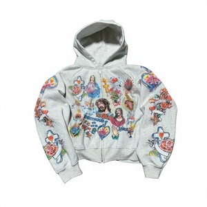 Hoodie Premium Personnalisé Vintage Rétro Gothique Streetwear 100% Coton Imprimé DTG Coupe Boxy Zippé Hiver Oversize - Product Image 3
