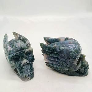 Nuevo diseño curación pulido piedra Natural Reiki cristal artesanía musgo ágata calaveras para Decoración - Product Image 5