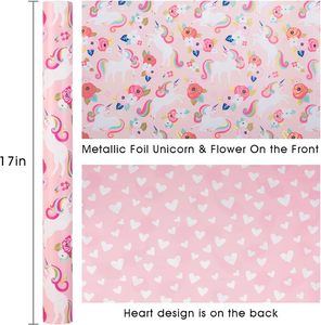 Baby shower and children day gift wrapping <b>paper</b> for girls featuring cartoon unicorn <b>pattern</b> double sided printing customizable - Product Image 2