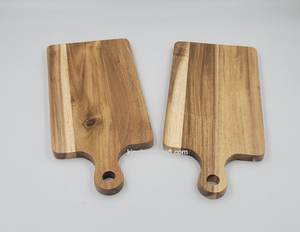 Plateau de service en bois d'acacia fabriqué à la main avec poignée 29x13x1.3cm-Planche à collation en bois rustique pour cuisine et café - Product Image 1