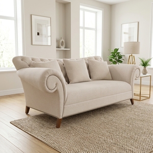 Elegante Juego de Sofás Chesterfield Gótico Vintage 2+3, Muebles de Estilo <span class=keywords><strong>Americano</strong></span> en Color Crema Cálido, Juego de Sofás Tapizados en Tela para Sala de Estar - Product Image 5