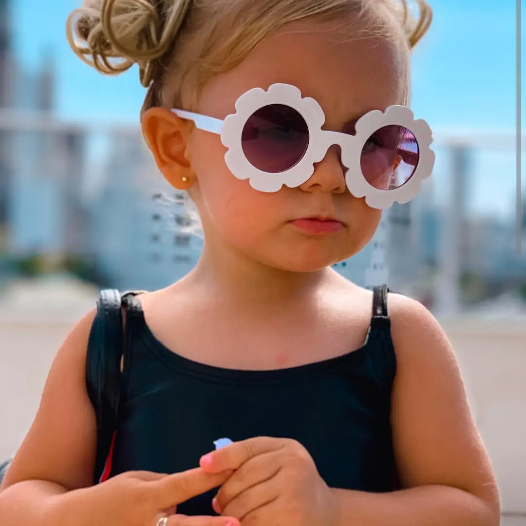 Kacamata Hitam Pantai Bulat Bayi Anak Perempuan, Kacamata Pelindung Terik Matahari Pola Bunga Anti-uv untuk Bayi dan Anak Perempuan