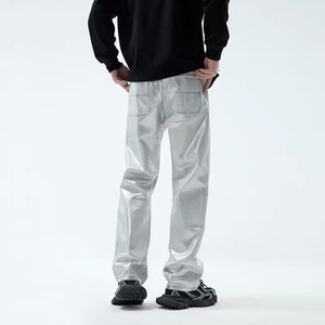 Jeans en denim décontractés pour hommes, coupe droite, argentés, grande taille, style hip-hop streetwear - Product Image 3