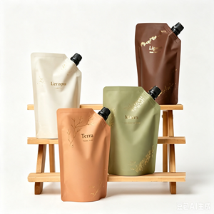 Pochette souple luxueuse à finition mate avec bec verseur, logo personnalisé estampé à chaud, rechargeable, pour shampoing, gel douche, lotion, emballage cosmétique - Product Image 5