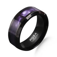 POYA – bague en tungstène pour hommes, incrustation de coquille d'ormeau, 8mm, violet, pour femmes, bague de mariage, noire