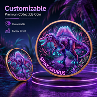 Pièce de monnaie en cuivre pur 999 de 5 oz, style mécanique UV, série dinosaures en relief, édition collector colorée en haute définition, pièce de monnaie en cuivre