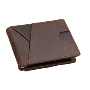 Wholesale Premium Cowhide Crazy Horse <b>RFID</b> <b>Blocking</b> Thread Short Vintage Open Closure Men's <b>Wallet</b> Card Holder Polyester for - Product Image 1