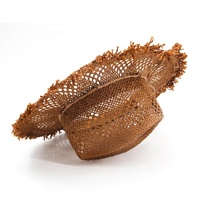 Chapeau de cowboy en paille à bord brut et design ajouré, personnalisé, vente en gros, chapeau de paille Panama pour l'été, le soleil, les voyages en plein air et la plage