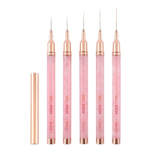 Nouveau stylo de dessin pour ongles en nylon rose, 5 ensembles de stylos pinceaux à ongles à pointe fine avec manche en résine, fournisseur en gros d'articles pour ongles - Product Image 6