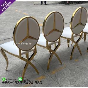 New Oval Back <b>White</b> Stainless Steel Gold Wedding Banquet Furniture <b>Chairs</b> Dining <b>Chair</b> Party Event for Sale - Product Image 1