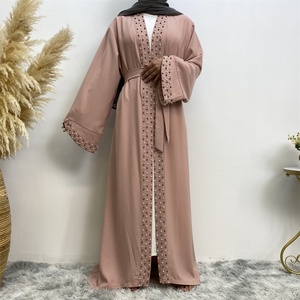 1838# Super Popular Solid Color With Pearls Simplicity Elegant Muslim <b>Islamic</b> Dubai Eid Abaya - Product Image 3