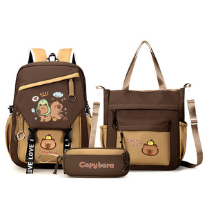 Nouvel ensemble de sacs à dos Capibara 3 pièces/ensemble, sac à dos pour enfants avec sac bandoulière, trousse à crayons, sac d'école pour enfants Capybaras - Product Image 1