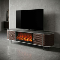 Meuble TV moderne en bois MDF blanc avec cheminée électrique à commande à distance et rayures verticales