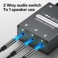 Mélangeur audio stéréo 2 canaux - Mini-mélangeurs audio 3,5 mm avec double bouton de contrôle du volume, faible bruit, petit commutateur audio 2 entrées 1 sortie